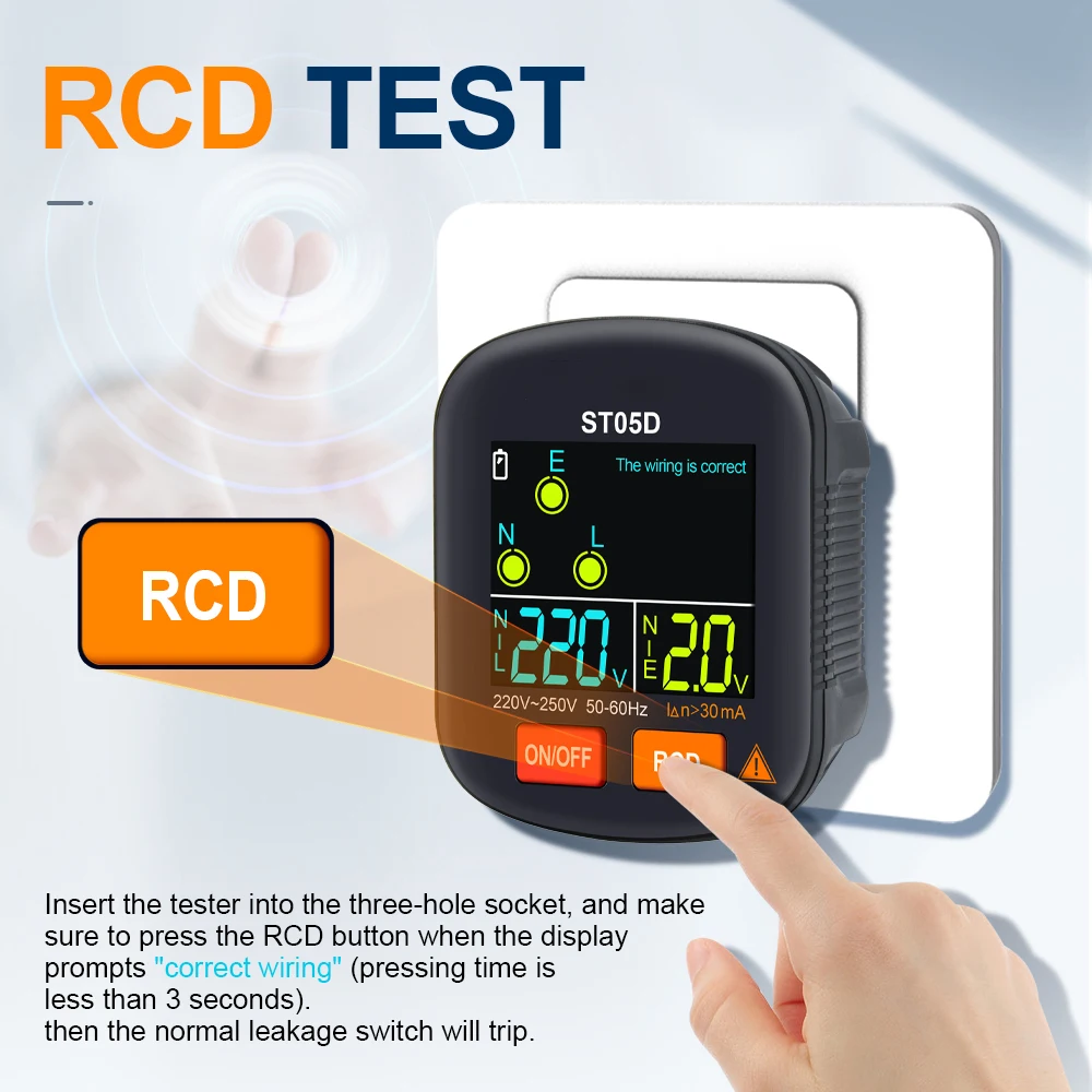 ST05 Digital Display Socket Tester RCD GFCI NCV Test Outlet Checker Ground Zero Line 30mA Smart Socket Detector US/EU/UK Plug