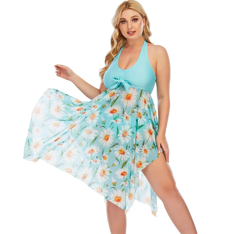 Plus Size 10XL Costume da bagno Tankini Set Costumi da bagno Donna Swim Stampa floreale Grandi seni grandi Halter Costume da bagno Beachwear Swimdress