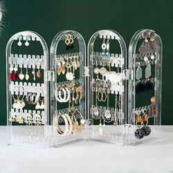 1pc Earrings Necklace Display Stand, Jewelry Storage Rack, Desktop Jewelry Storage, Transparent Plastic Home Storage, 2 Doors
