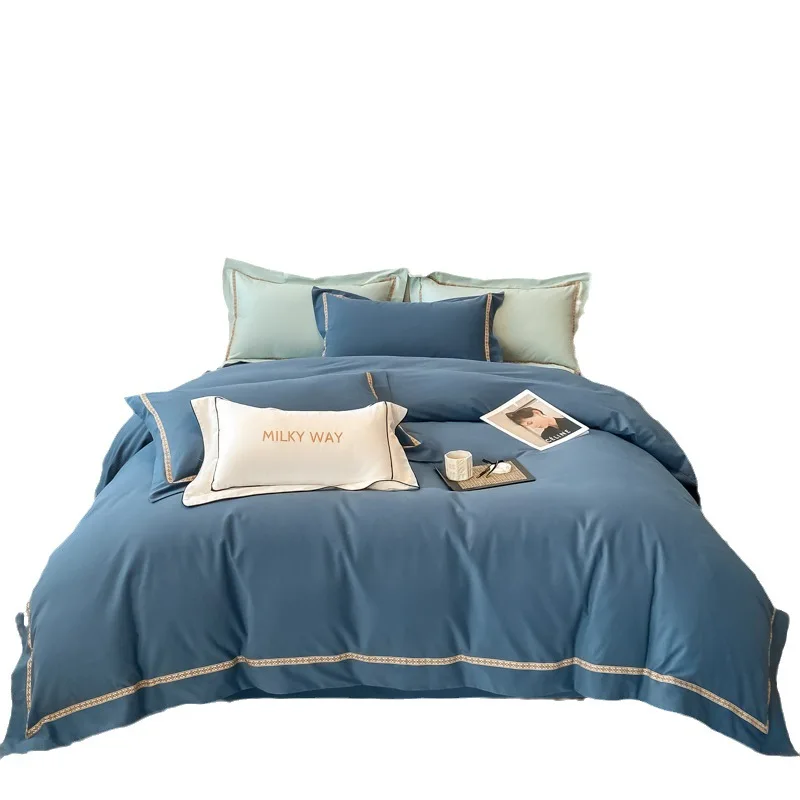 

Simple and Thickened Four Piece Set of Pure Cotton Matte Bed Sheets, All Cotton Four Piece Set of Long Staple Cotton Bedding