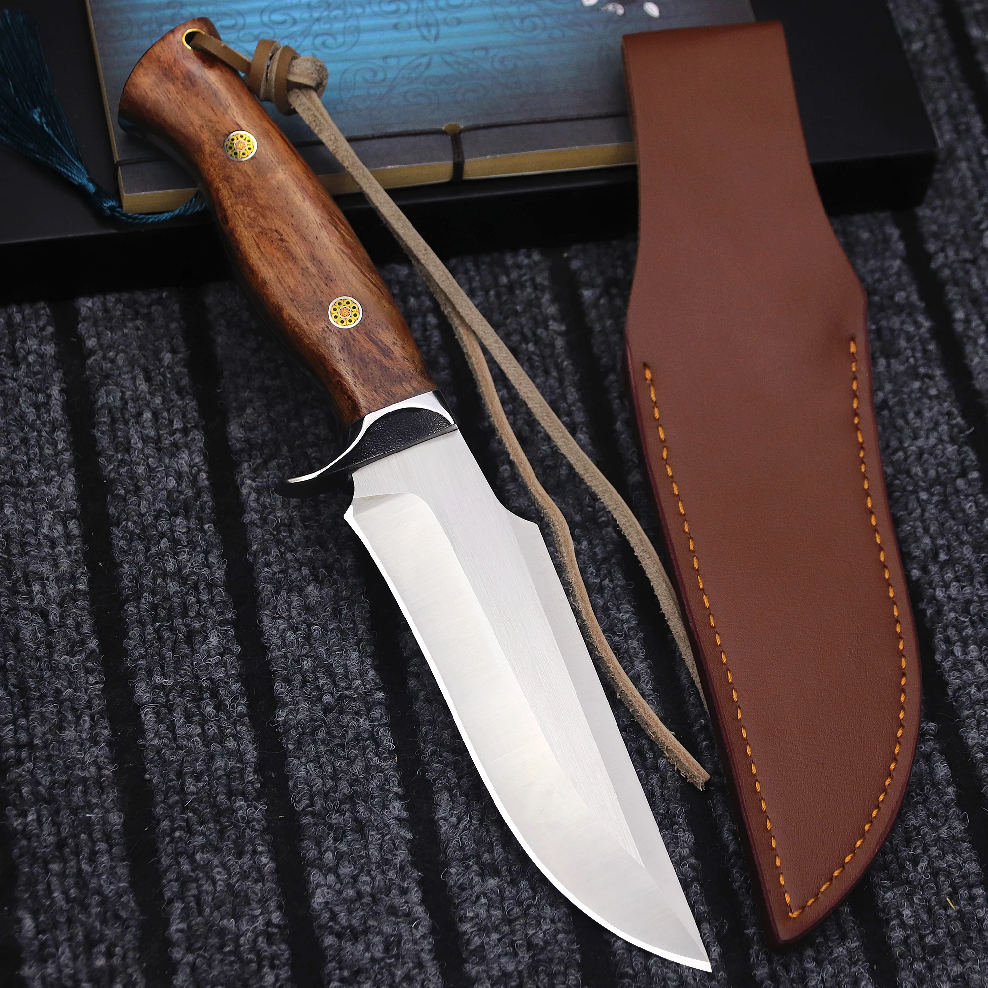 WPKOPYA USA M390 Hunting Full Tang Straight Knife + Sheath, Outdoor Survival Straight Knife, EDC Tactical Knife