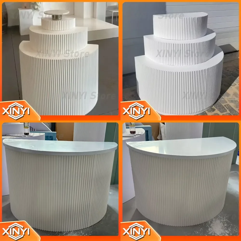 for Wedding Events Party Decoration White Acrylic Half Round Ripple Cake Stand Plinth Table Pedestal Dessert Display Stand