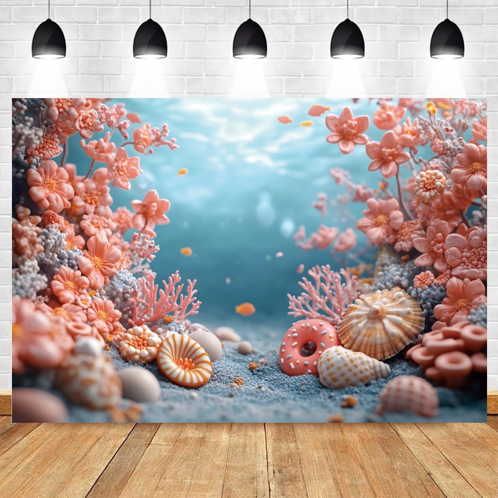 Undersea World Backdrop Sea Underwater Plants Coral Shell Baby Shower Birthday Party Photography Background Decor Photostudio