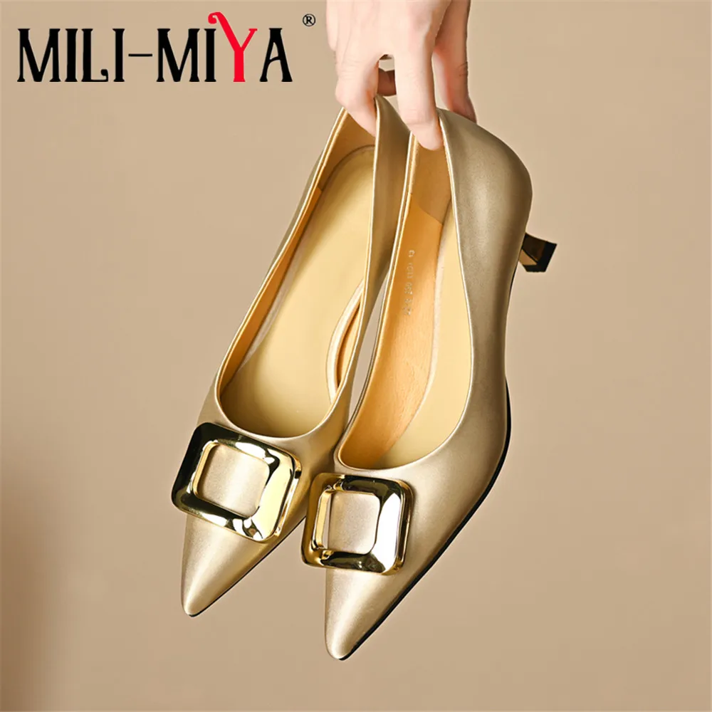 

MILI-MIYA Fashion Pointed Toe Women Silk Pumps Comfortable Low Thin Heels Slip On Solid Color Plus Size 34-40 Office&Career Shoe