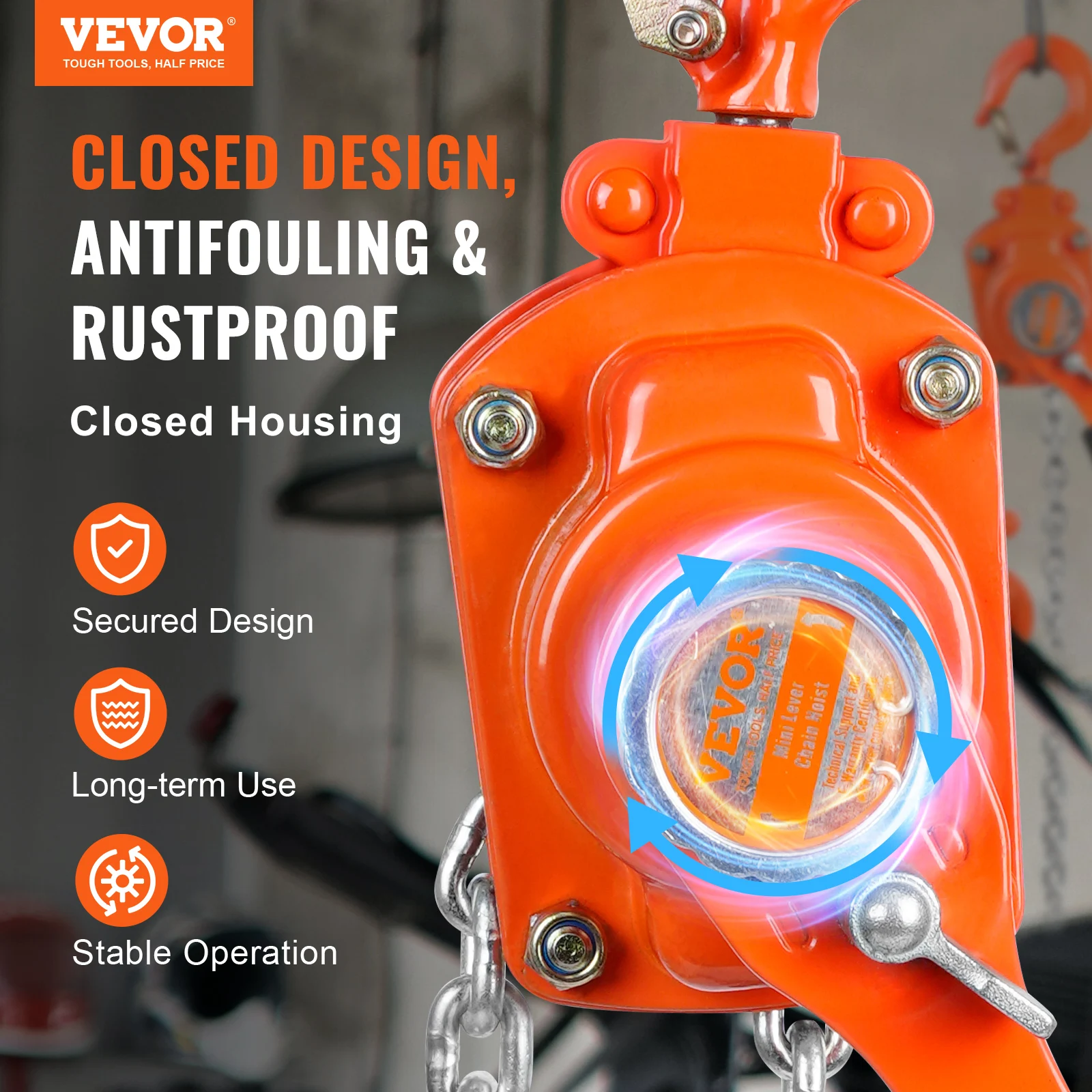 VEVOR Manual Lever Chain Hoist, 1/4 / 1/2 Ton Capacity Come Along, G80 Galvanized Carbon Steel with Weston Double-Pawl Brake