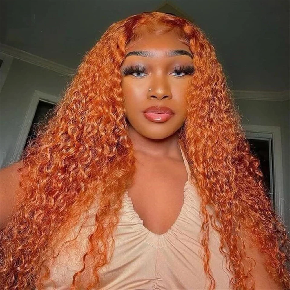 Ginger Orange 13x6 HD Lace Front Wigs Human Hair Water Wave 13x4 Human Hair Lace Frontal Wigs Transparent Lace Wig For Women