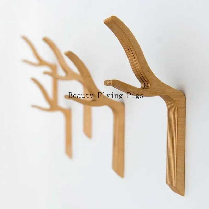 3Pcs Solid wood wall hanging wall wooden creative home bedroom door clothes hat bag key fitting room simple decorative hook rack