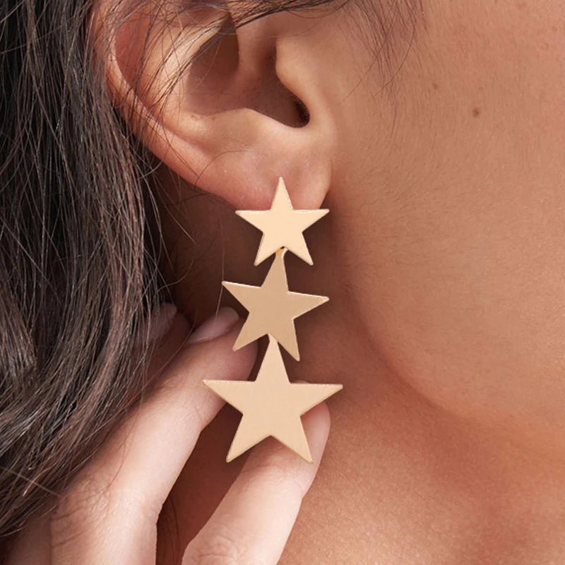 Frosting Metal Star Drop Earrings for Women Wedding Party Trendy Statement Jewelry Golden Silver Color Long Dangle Earrings