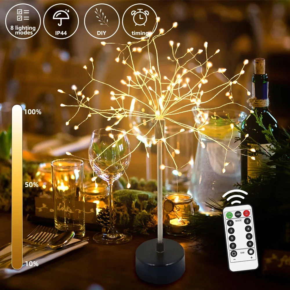 Árvore Luz Noturna com Controle Remoto, Candeeiro de Mesa Fada, Moderna Luz Criativa Noturna, Decoração do Quarto, Festa de Casamento, Natal, 120LEDs, Novo