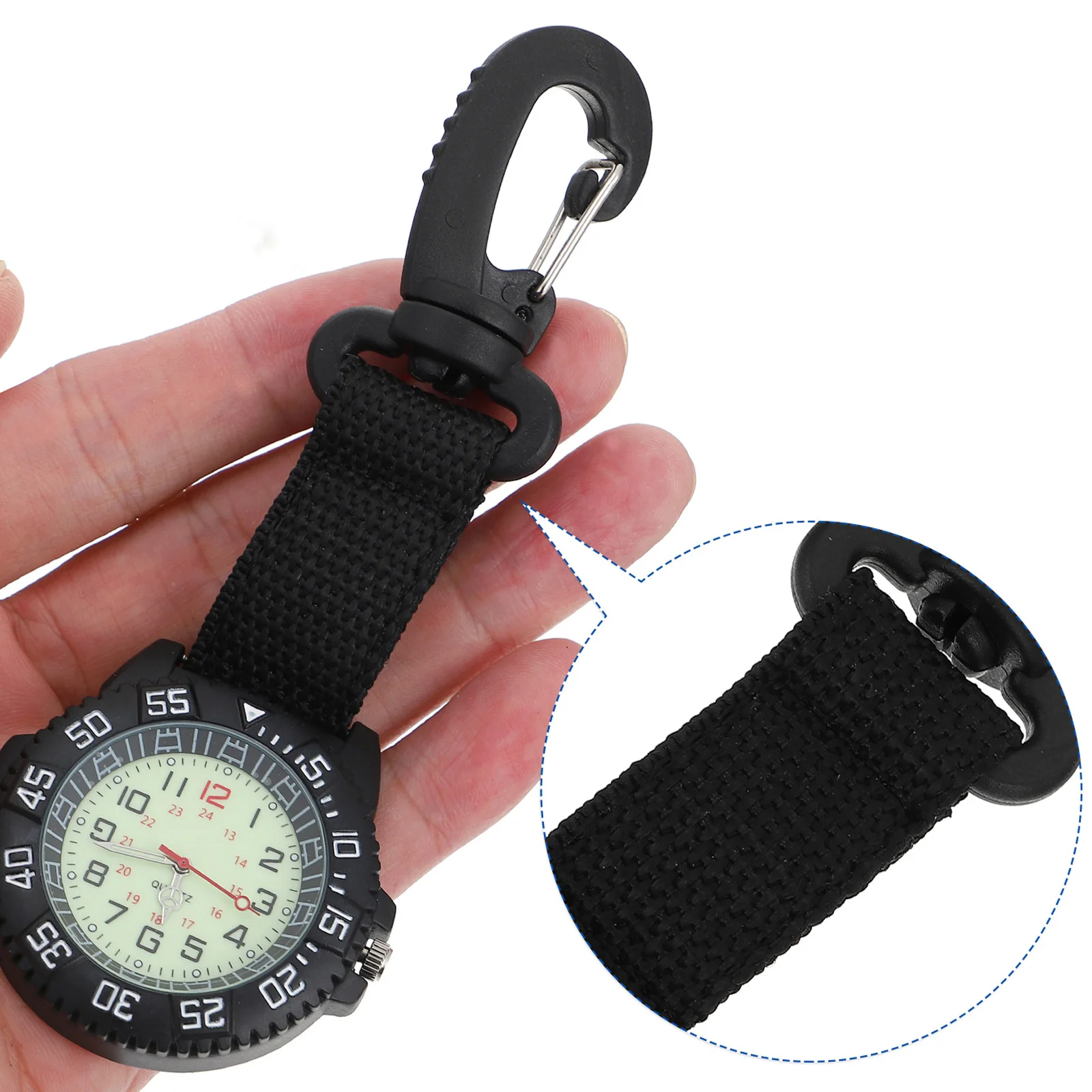 

Carabiner Pocket Zinc Alloy Glass Plastic Nylon Strap Accurate Movement Clip Watch Mountaineering Outdoor for Men