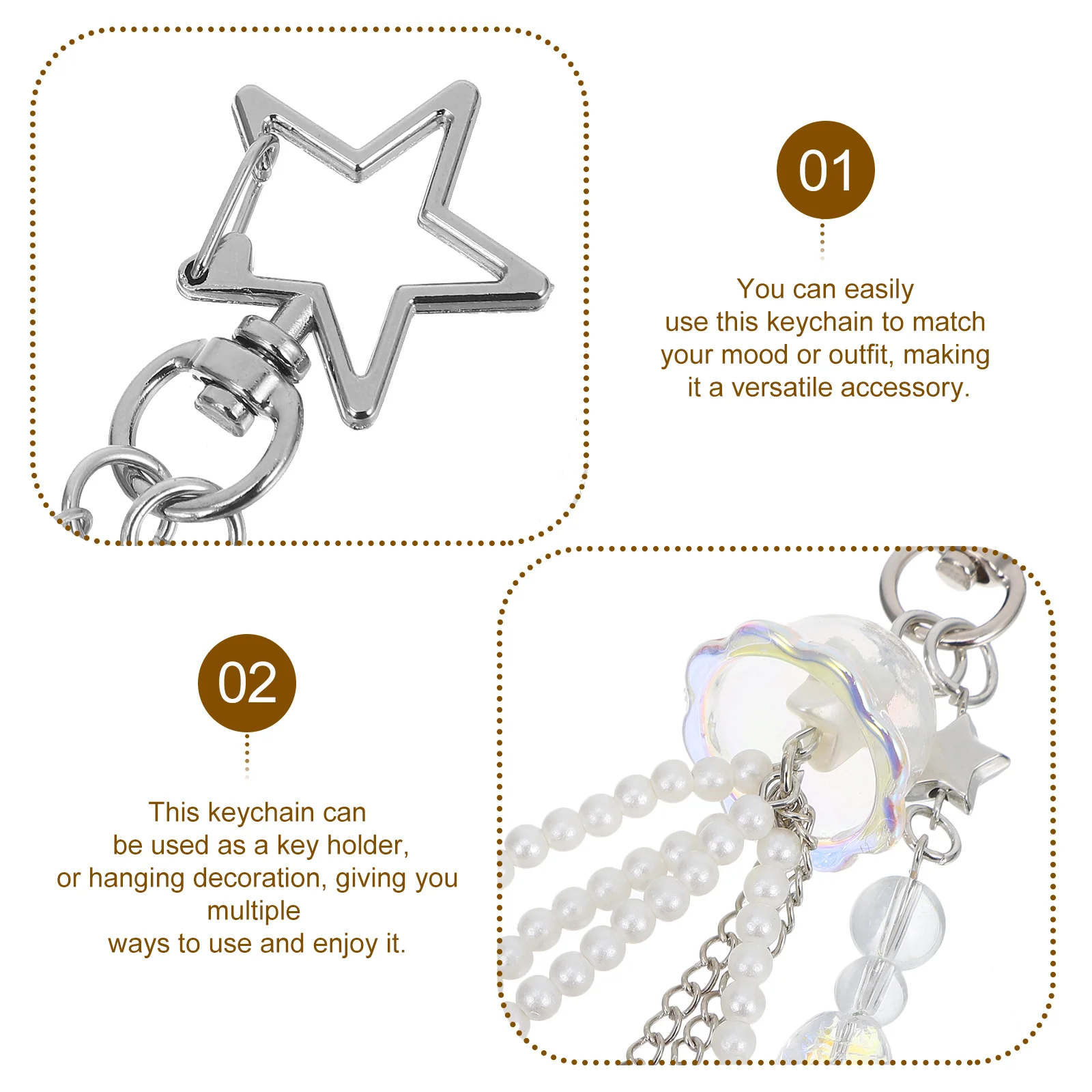 Key Fob Keychain Girl Gifts Jellyfish Star Beads White Plastic Wallet for Girls