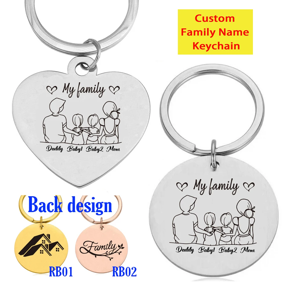 

Custom Family Name Keychain Engraving Personalized Dad Mom Kids Round Families Member Keyring Key Chain Ring Holder Gifts Man