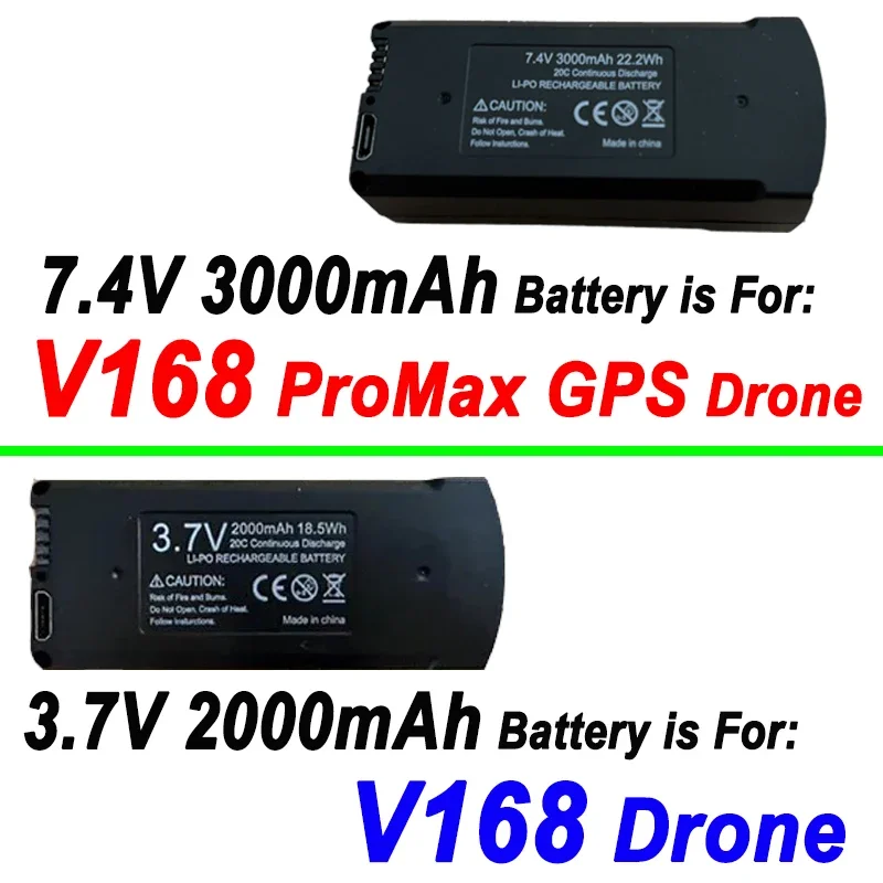 Original V168 Pro Max GPS Battery 7.4V 3000mAh V168 Dron 3.7V 2000mAh For V168 RC Quadcopter Spare Battery Parts Accessories