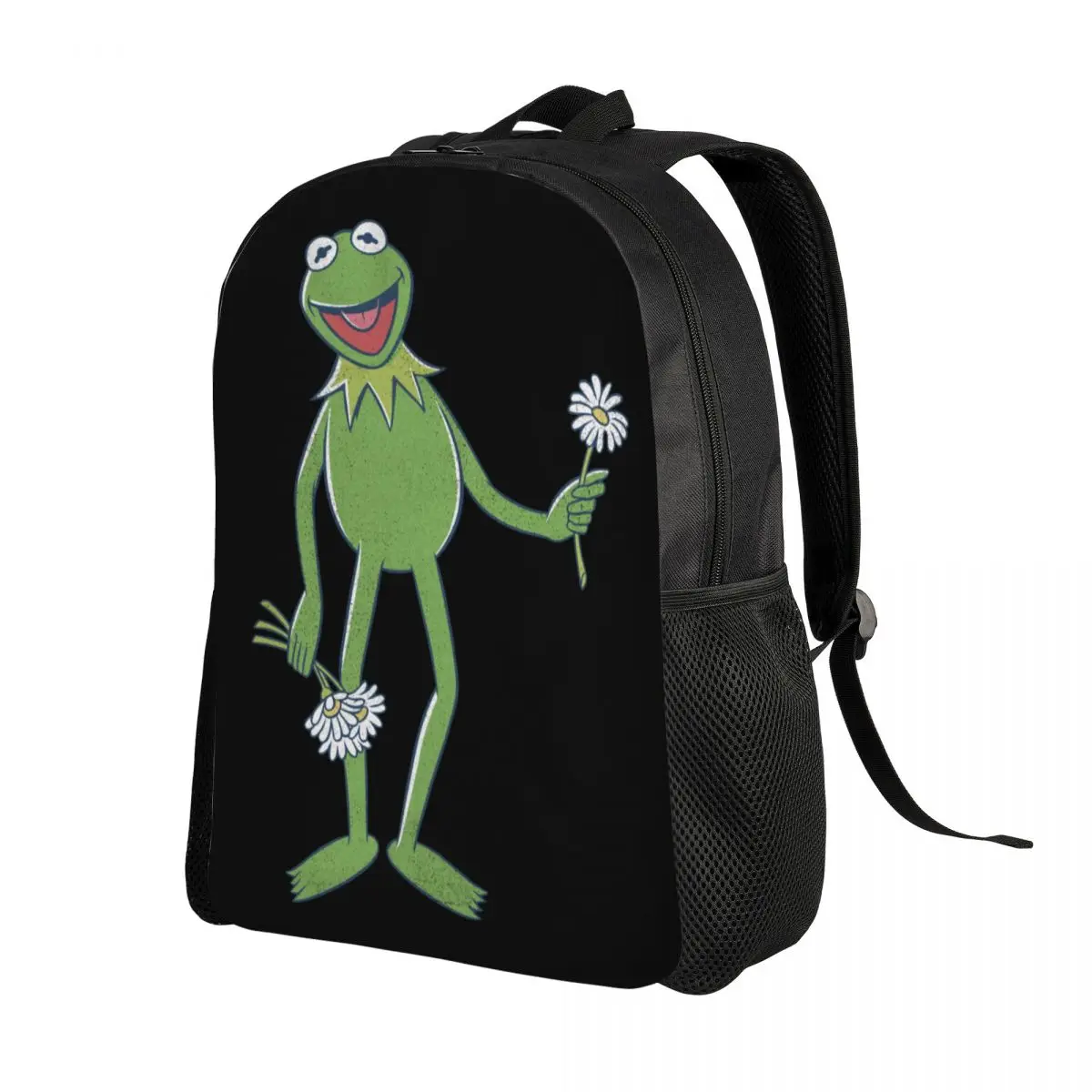 Mochila personalizada con ramo de flores Kermit para ordenador portátil para hombres y mujeres, bolsa básica para escuela, estudiante universitario, bolsa de dibujos animados de Anime