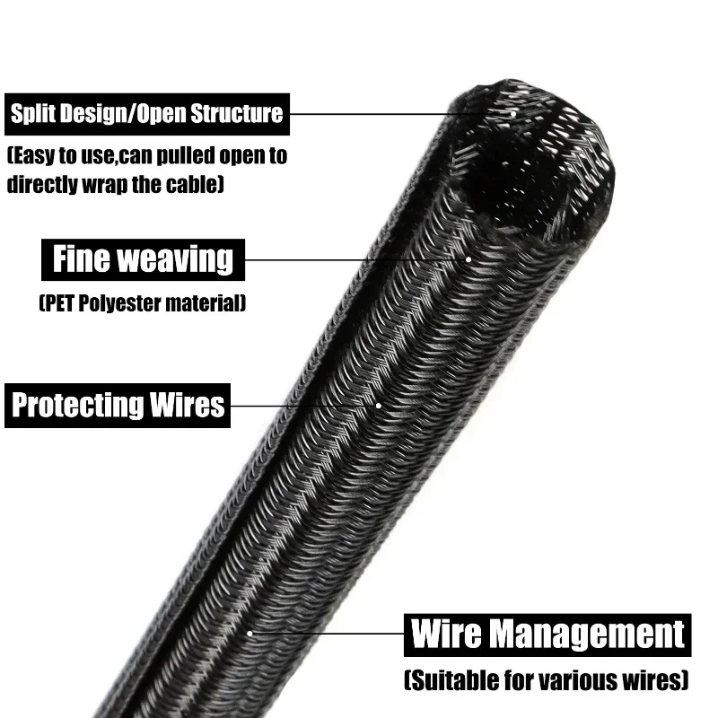 1~10m PET Braided Insulated Cable Sleeve 3mm ~ 50mm Self-Closed Sheath High Protection Wear Resistant Wire Organizer Sleeving