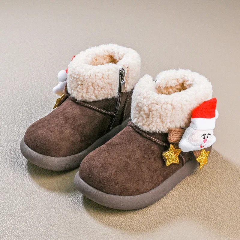 

Children Winter Cotton Boots Christmas Party Fashion Girls Causal Ankle Boots Furry Santa Claus Kids Plush Boots Thick Bottom