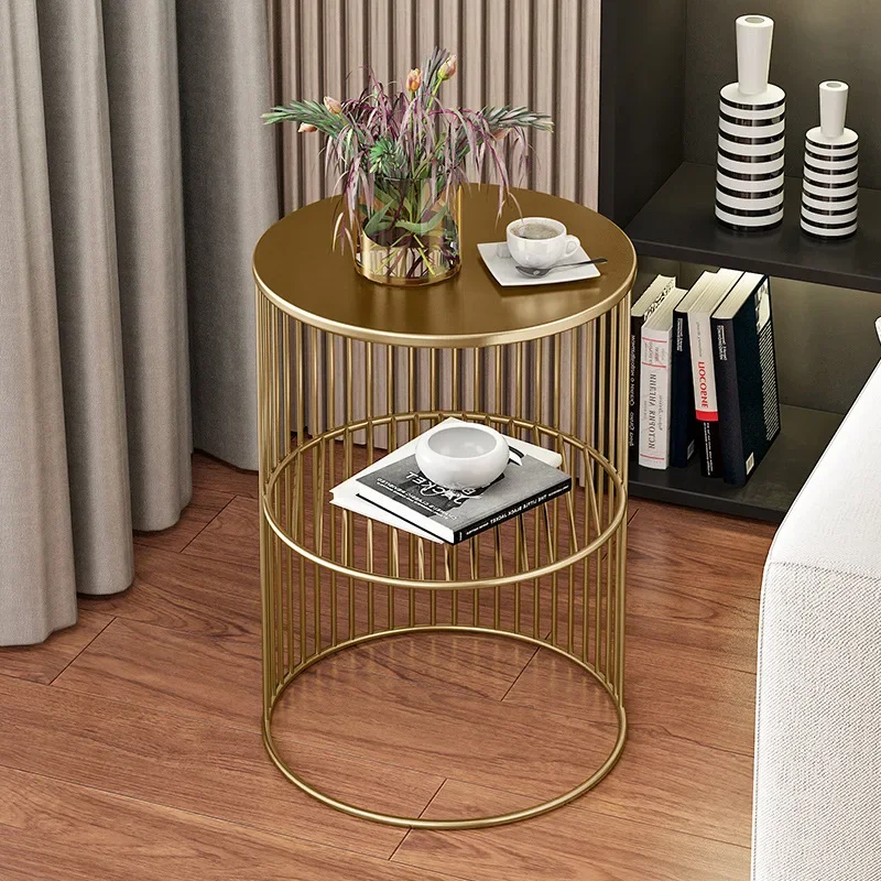 Nordic Iron Light Luxury Side Table Small Coffee Table Flower Few Sofa Corner Cabinet Rack Living Room Mini Round Corner Table