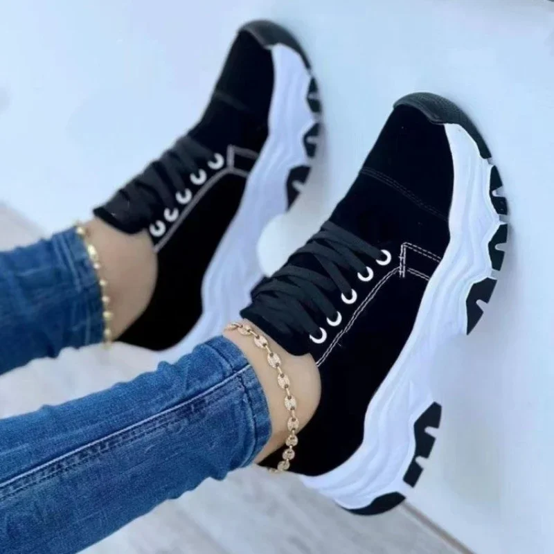 Vrouwen Gevulkaniseerde Schoenen Platform Schoenen Voor Vrouwen 2024 Effen Kleur Suède Dames Sneakers Comfortabele Casual Zapatillas Schoeisel