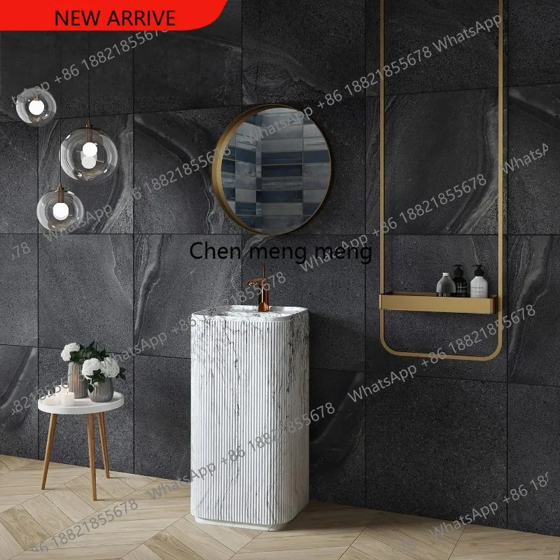 

F182 Luxury Calacatta Pedestal Sink, Italian Freestanding Artificial Marble Basin with Faucet for Hotel Villa, Customizable