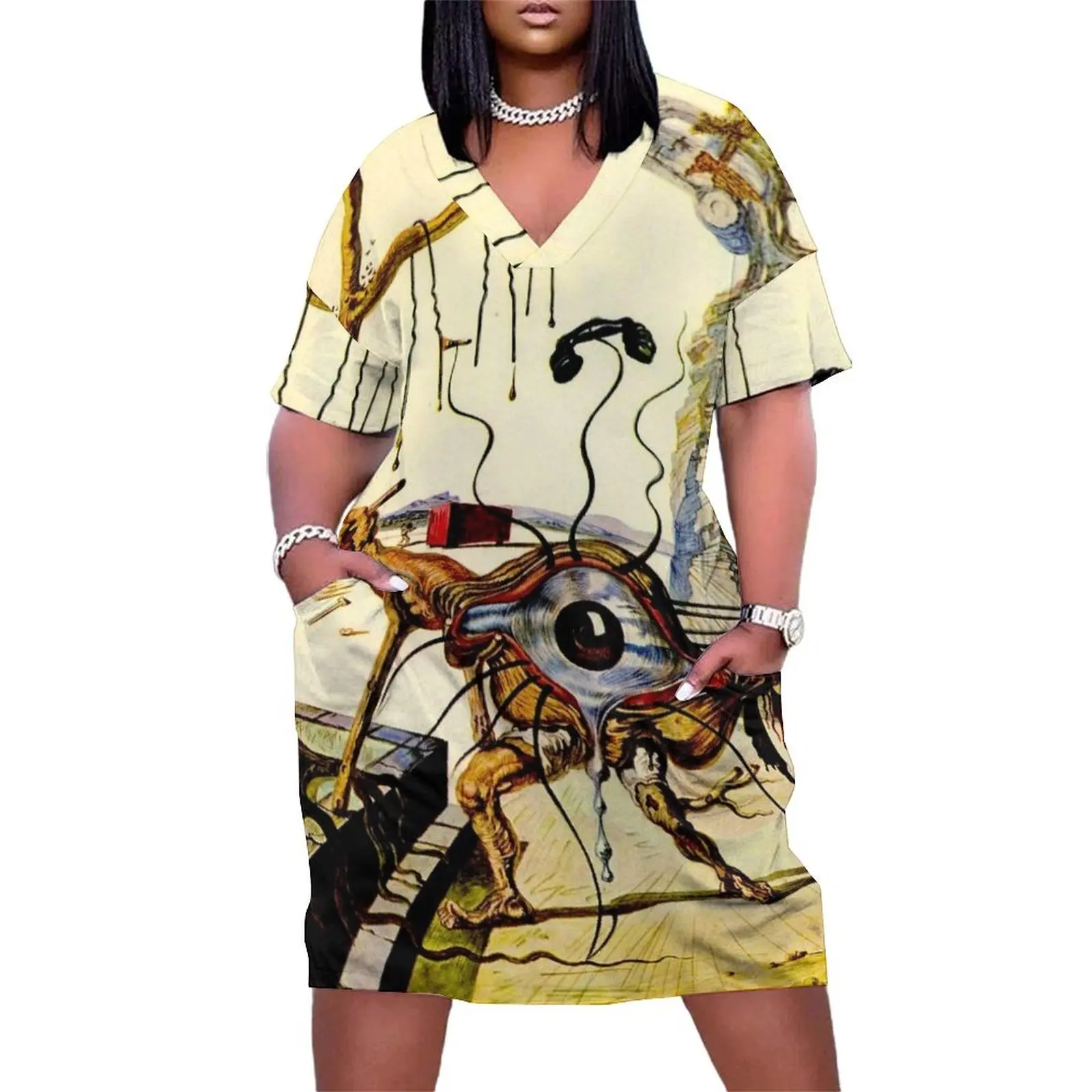 

EYE PHONE : Vintage 1941 Abstract Print Loose Pocket Dress long sleeve dress summer women's suit dress for women
