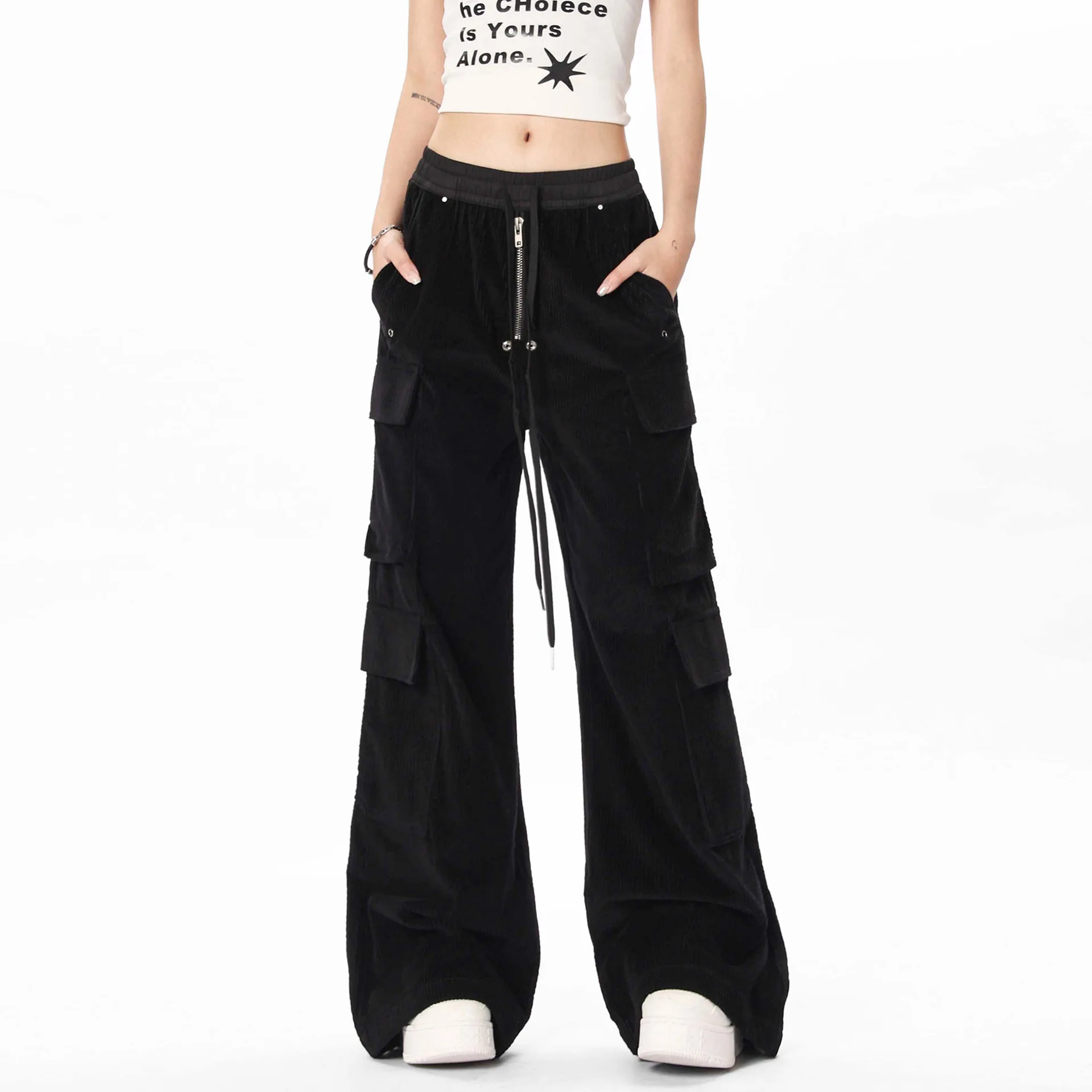 OR FL Retro Staraight Multiple Pockets Corduroy 100 Cotton Women Cargo Trousers Trendy Brand Splicing Design Women's Y2k Slacks