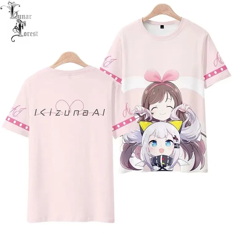 

Vtuber kizuna ai 3d printing t-shirt summer fashion round neck short sleeve popular japanese streetwear 2024