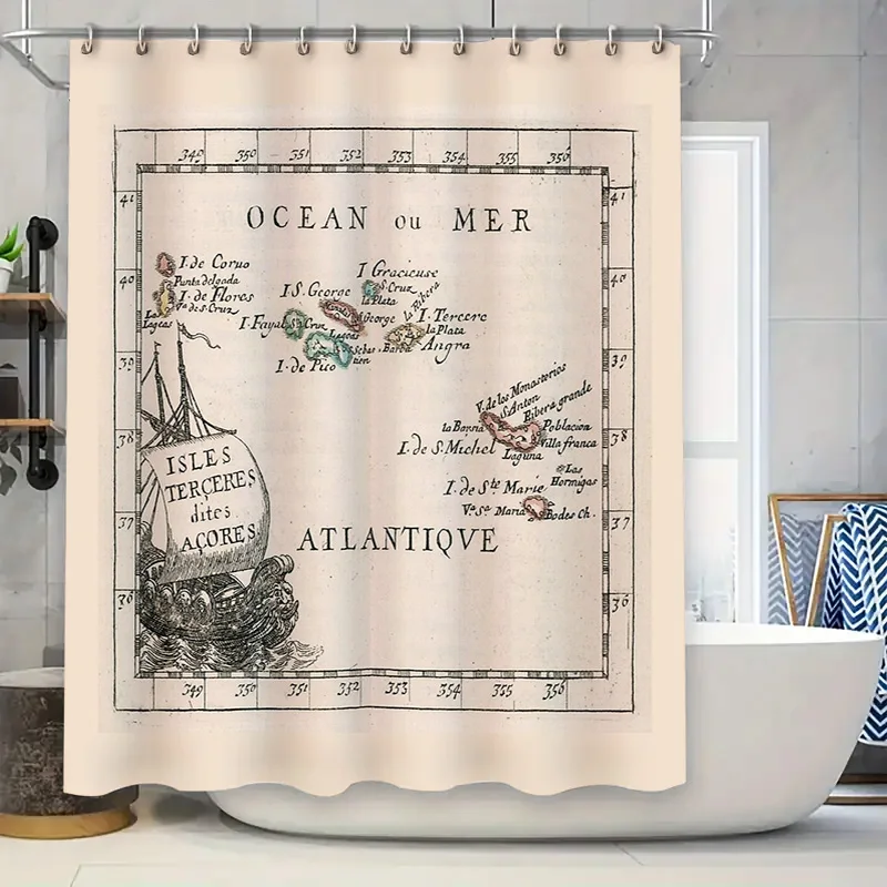 

Vintage Nautical Map Shower Curtain Ocean World Antique Sea Chart Bathroom Decor Coastal Vibes Home Decor Beach Theme Washable