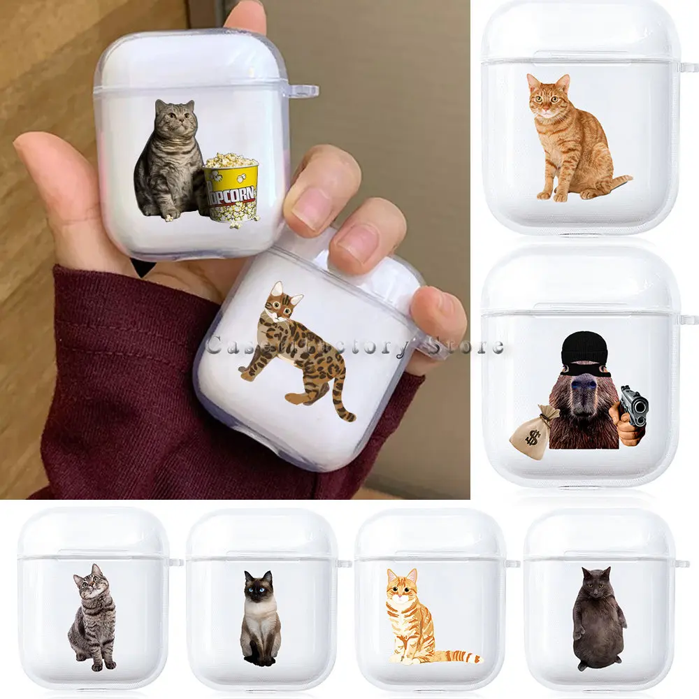 Cute Cat Drawing Case for Airpods 1 2 3 Pro Airpod Pro 2nd Kawaii Pet Animal Protector Cover Capybara Box Air Pod Cover Funda