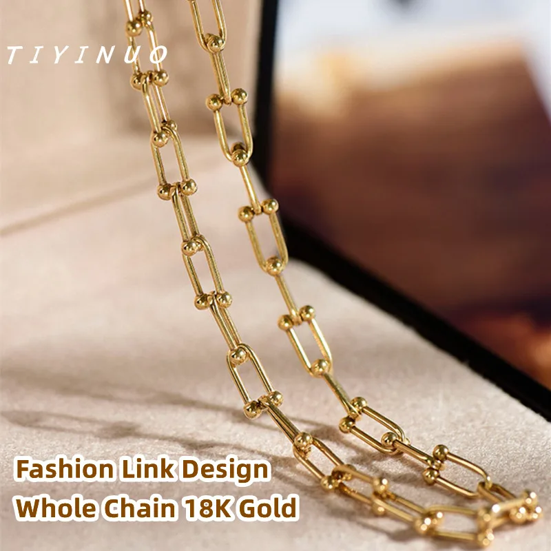 TIYINUO Authentic AU750 Real 18K Gold Horseshoe Buckle Chain Necklace Bracelet Precious Gift  Present For Woman Fine Jewelry