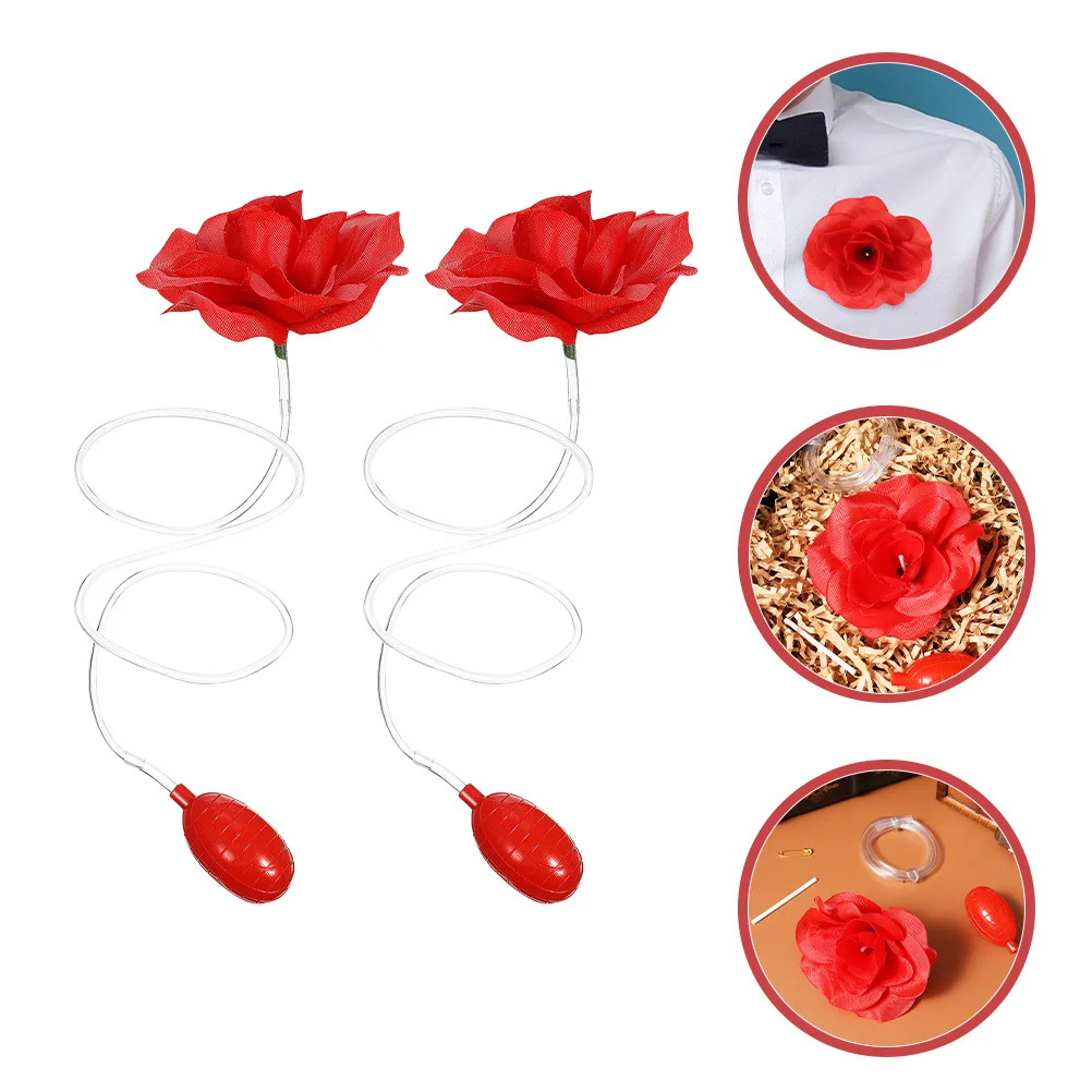 

2 pcs Squirting Rose Trick Lifelike Red Rose Prank Kit For April Fool Day Halloween Party Wedding Birthday Reusable Funny Joke
