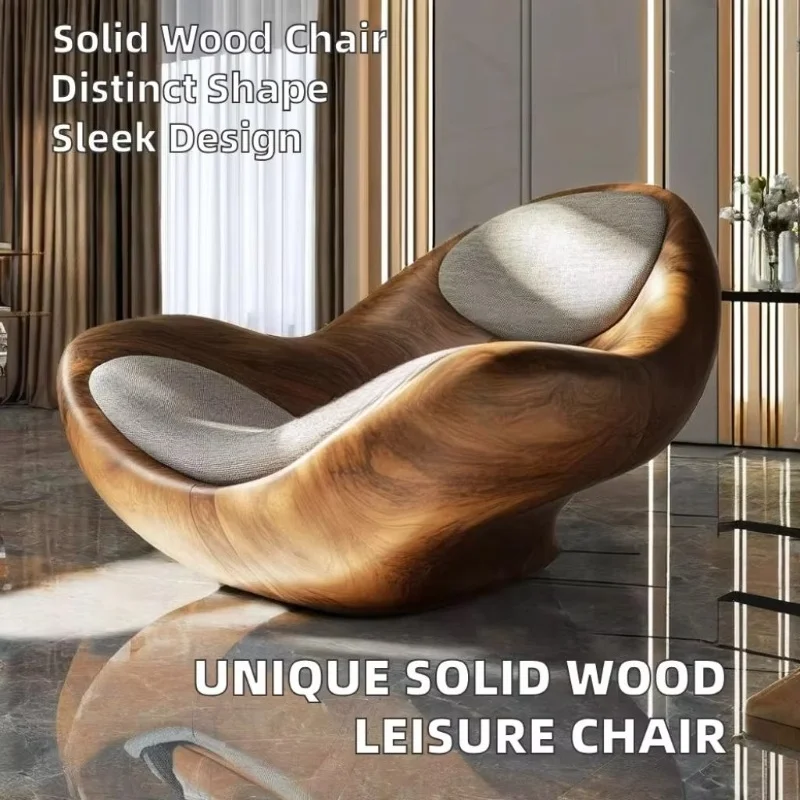 Modern minimalist lounge chair uniquely shaped solid wood lounge chair, suitable for family hotel offices and bars