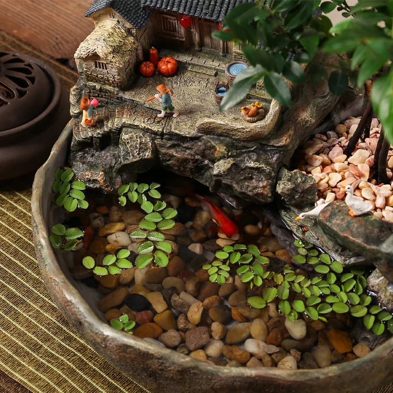 Desktop Micro Landscape Small Fish Tank Flowing Water Ornaments Circulating Water Living Room Office Decorations Opening