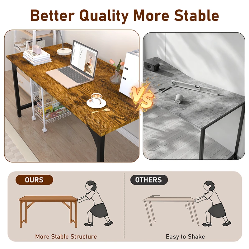 โต๊ะคอมพิวเตอร์, โต๊ะทำงานที่บ้านขนาด 47/55 นิ้ว, โต๊ะทำงานเล่นเกมและเขียนหนังสือที่บ้าน, พื้นที่วางขาขนาดใหญ่, สีน้ำตาลแบบเรียบง่าย