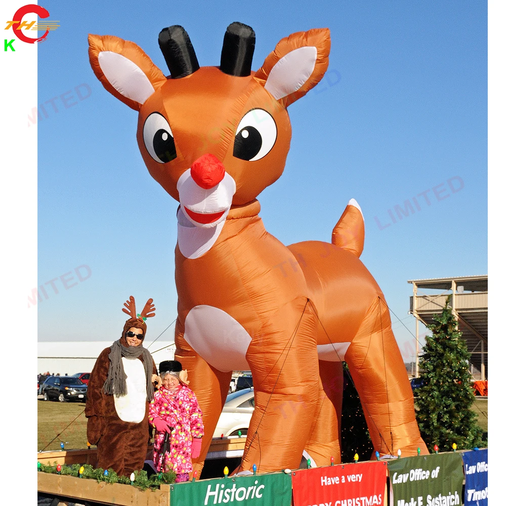 6mH Optional Giant Inflatable Reindeer Christmas Santa Claus's Sledge Driver Deer Elk for Outdoor Decoration Eye Catch