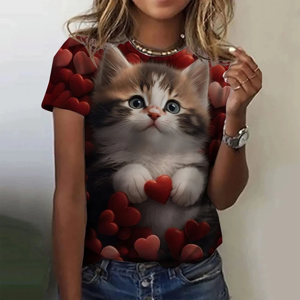 Fashion Women's T-shirt Animal 3D Print Kawaii Cat Graphic Tee Tops Summer Short Sleeve T Shirt Casual Wowen Top Design Clothes image 3