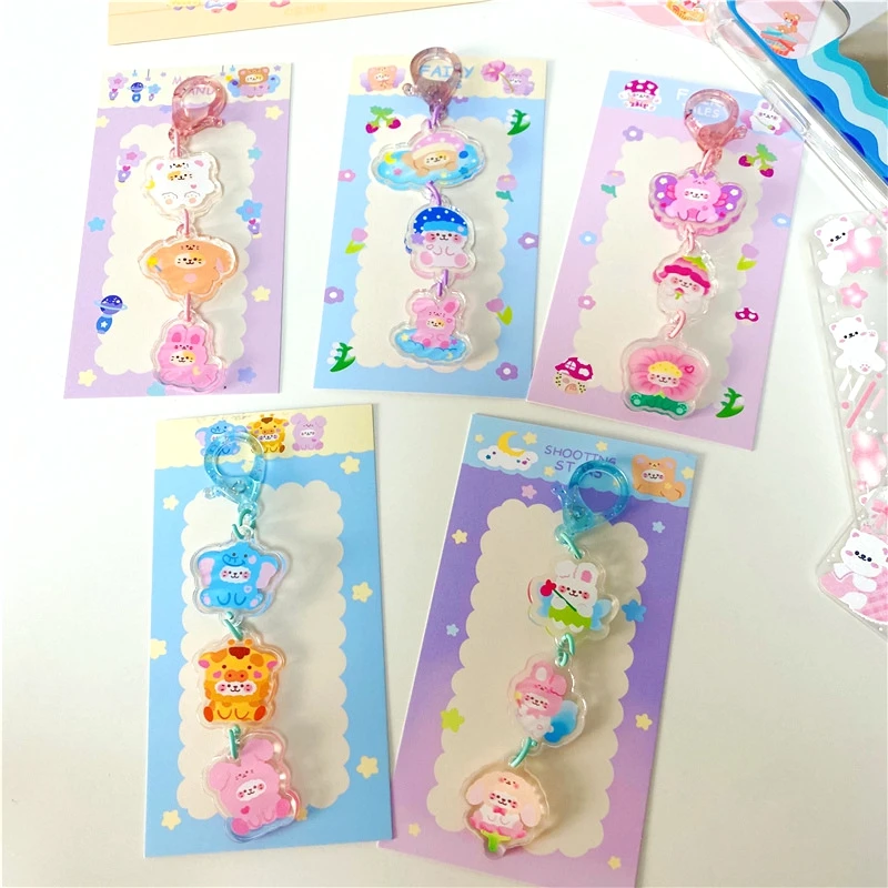 Cute Cat Rabbit Keychain Animals String Key Ring Chain Handbook Photo Album Pendant Girl Key Holder Korean Stationery Kids Gift