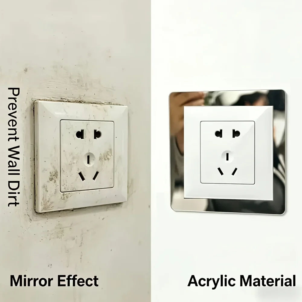 4Pcs Self-Adhesive Acrylic Square Switch Frame Stickers, Decorative Mirror Switch Plate Protective Cover