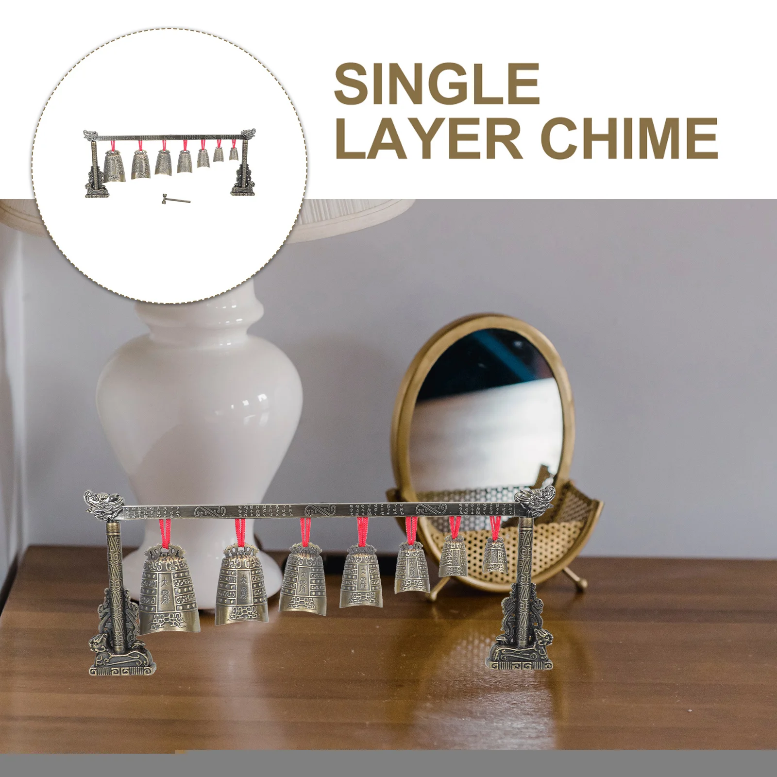 

Retro Decorative Chimes Single Layer Musical Instrument Ornament with Hammer Easy to Use for HomeDecoration