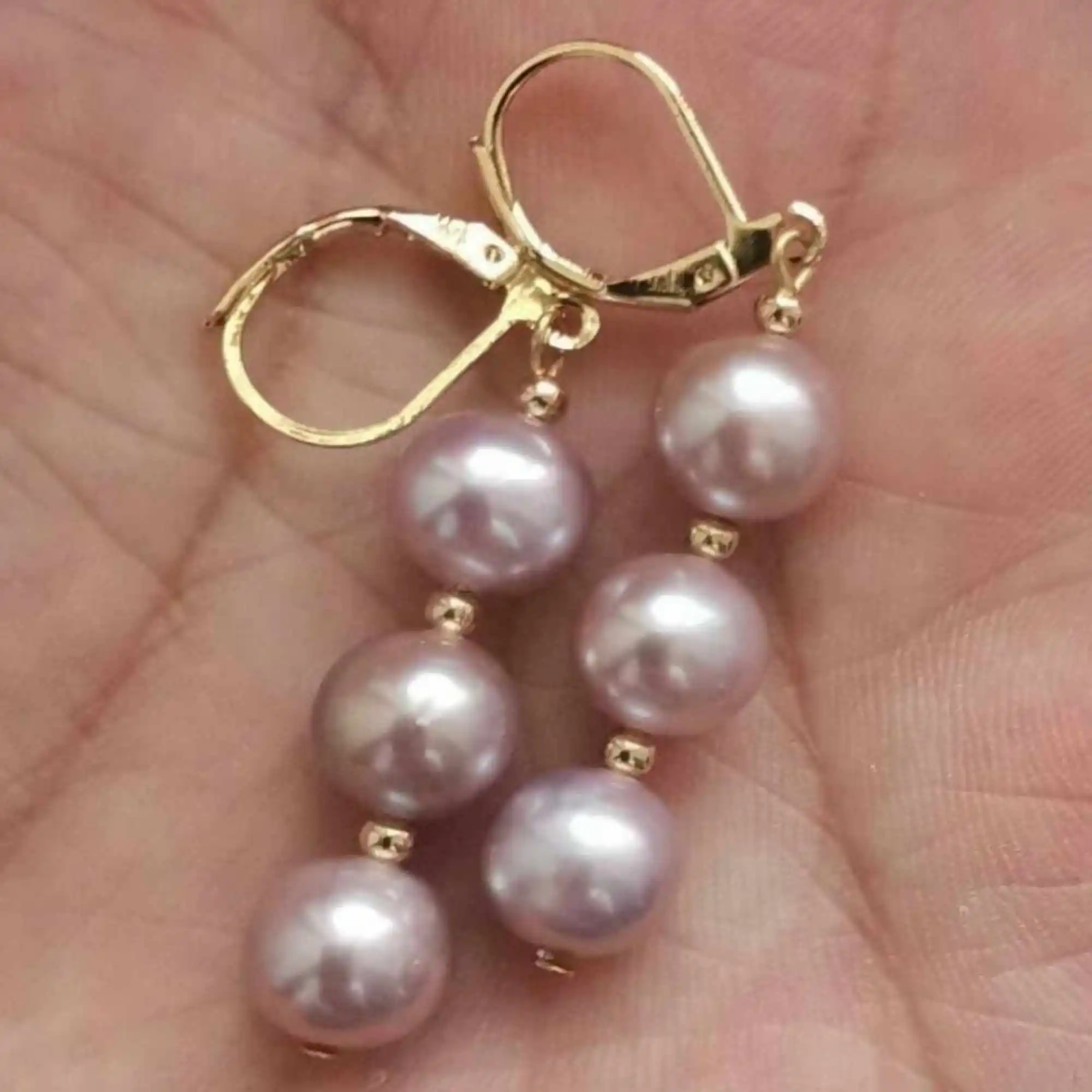 9-10mm Natural purple round Southsea pearl 14K gold earrings Mother\'s Day FOOL\'S DAY Wedding Beautiful Gift Accessories New Year