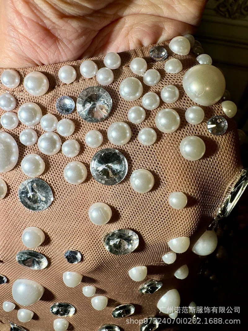 فستان فرنسي أنيق مزين باللؤلؤ الماسي عالي الشفاف لحفلات الكوكتيل وحفلات السهرة والولائم المضيفة فستان Abendkleid #6