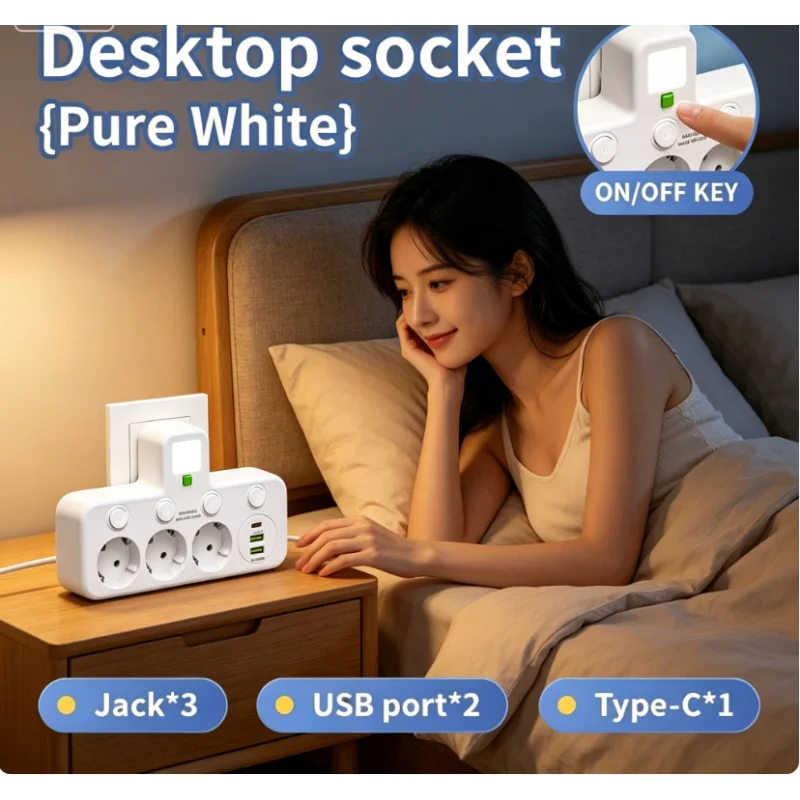 

EU Plug Network Filter Power Strip, 3/4/5 AC Outlet Wall Socket Adapter USB Charger Separate Switch Light