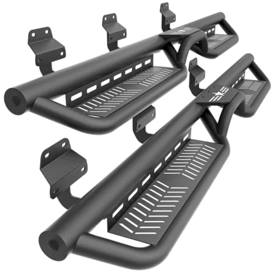 

Running Board Side Steps for SuperCrew Cab: Steel, Black, Two-Stair Design with Star Logo Nerf Bars for 2015-2026 Ford F150 201