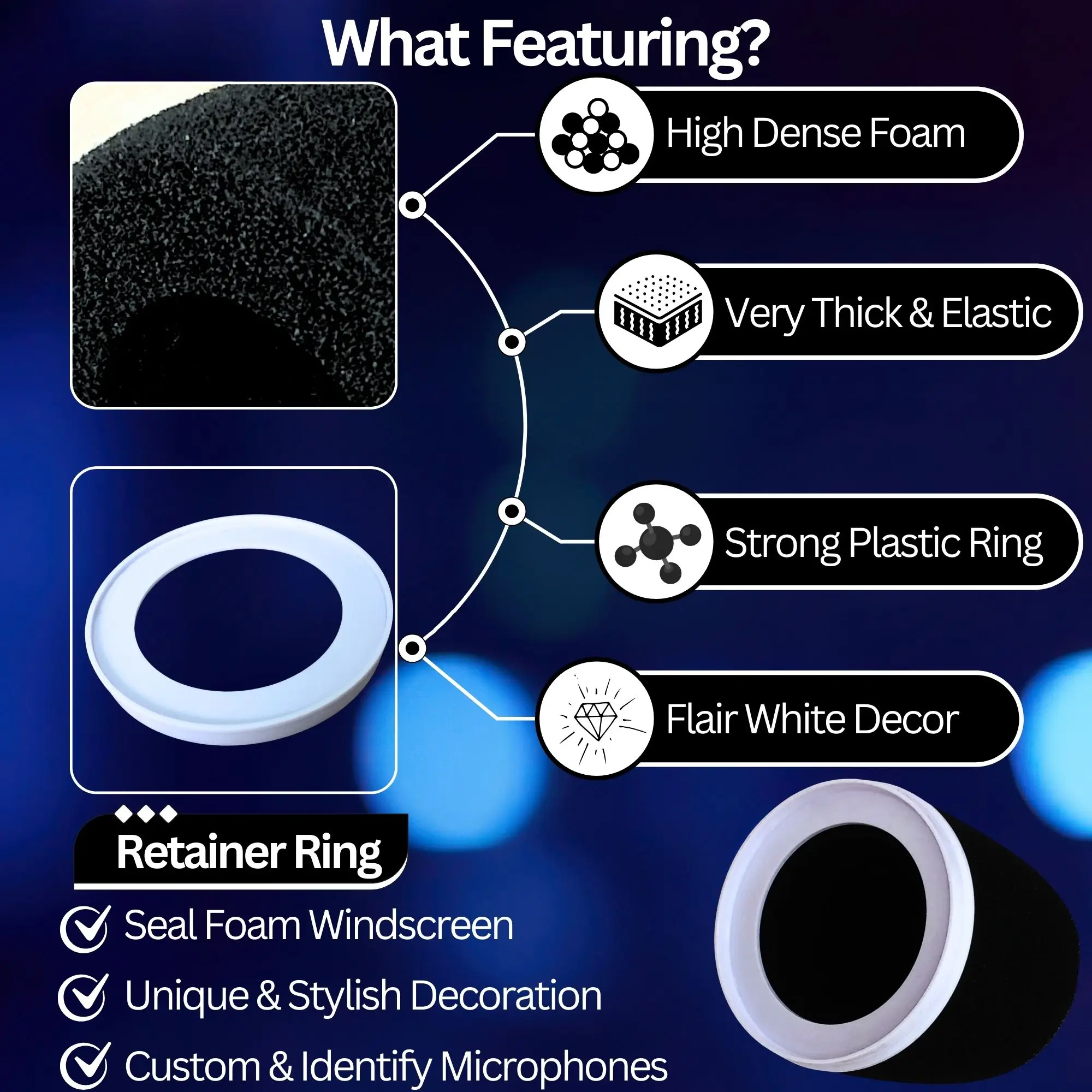 Coperture per microfono in schiuma con anello di fissaggio per accessorio parabrezza Shure MV7, MV7X, MV7i, MV7+ Pop Filter RK345