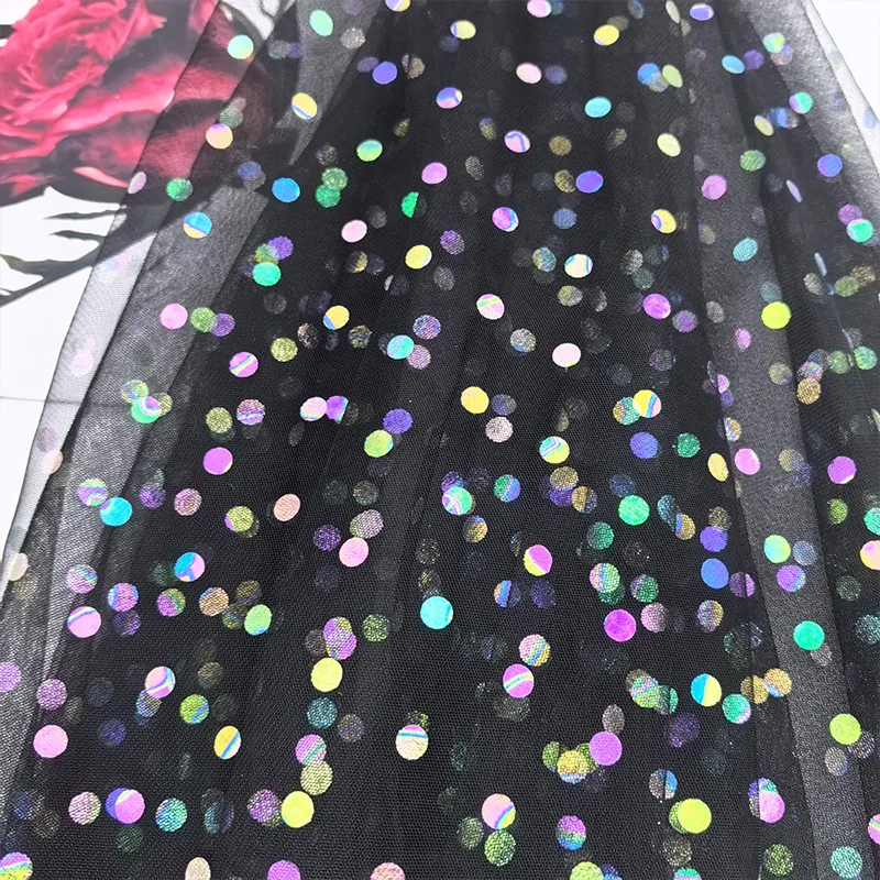 Iridescent Polka Dot Gold Foil Tulle Fabric Dot Mesh for Stage Costume Kids Dress, Gift Wrapping Handmade DIY Decor Material