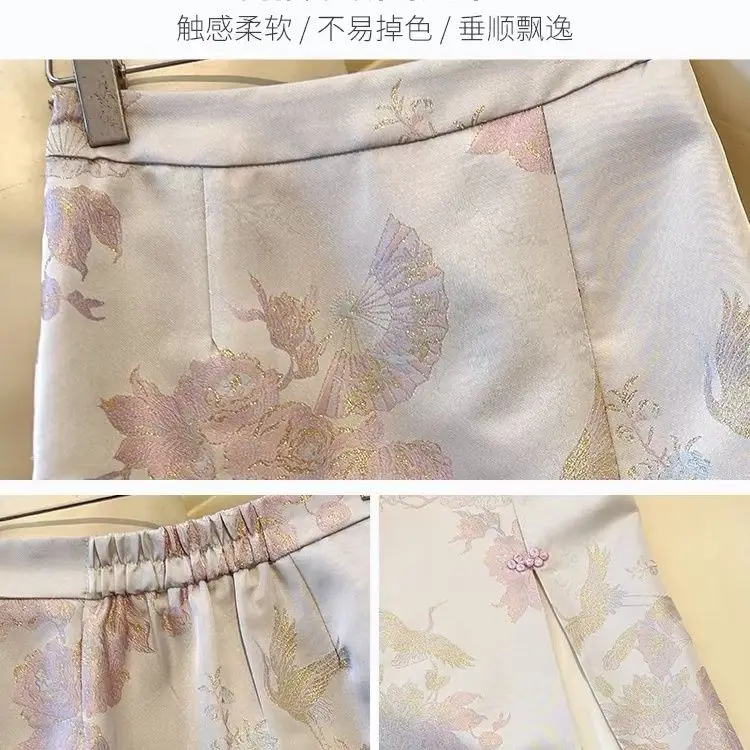 Chinese Style Embroidered National New Spring and Summer Slimming High Waist Mid-length Bag Jacquard Pear-shaped Belly Covering