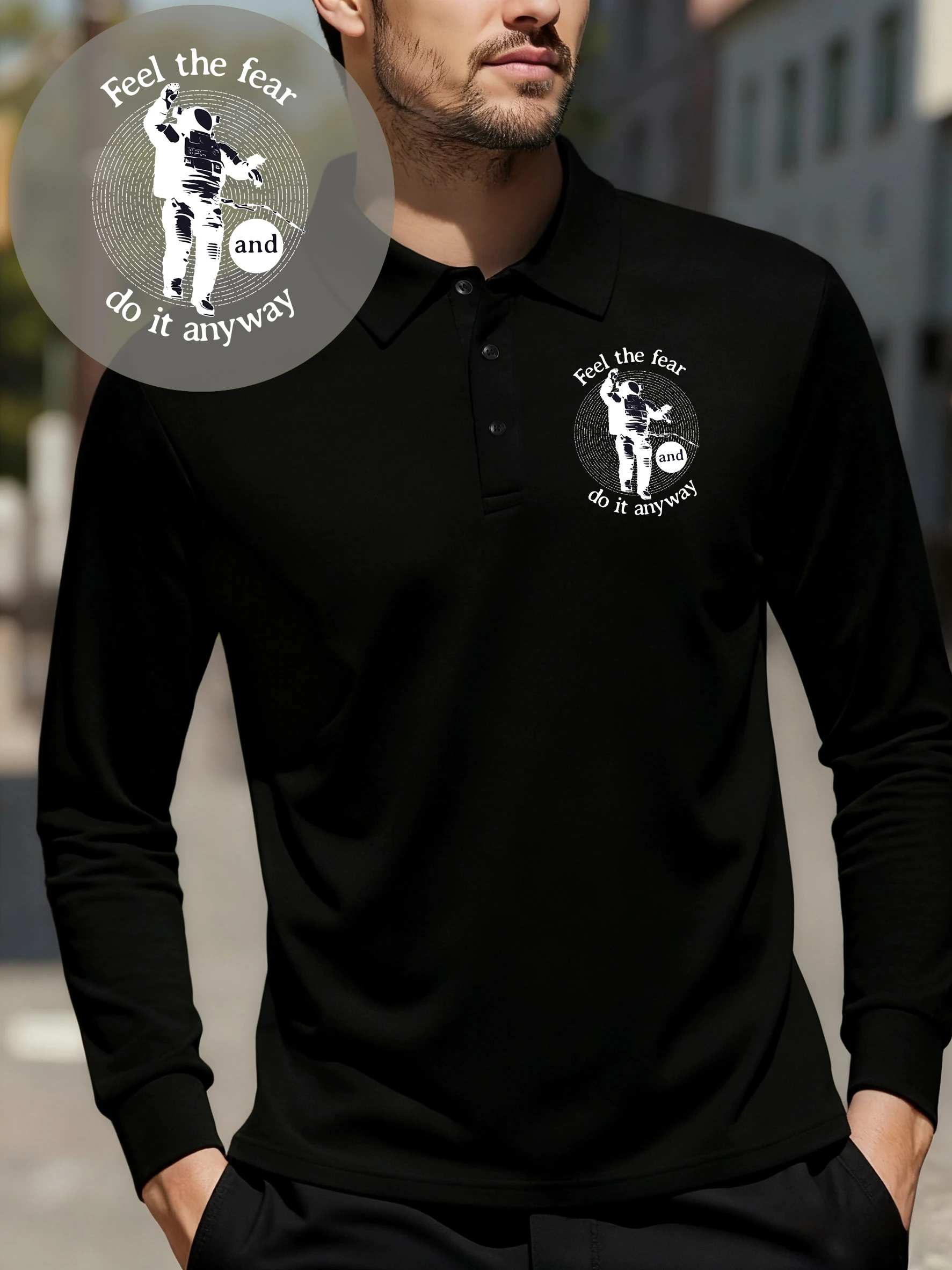 

Feel The Fear Do It Anyway Принты Мужская футболка Удобная флисовая рубашка с длинным рукавом в стиле хип-хоп Осенняя одежда с лацканами Деловые рубашки поло