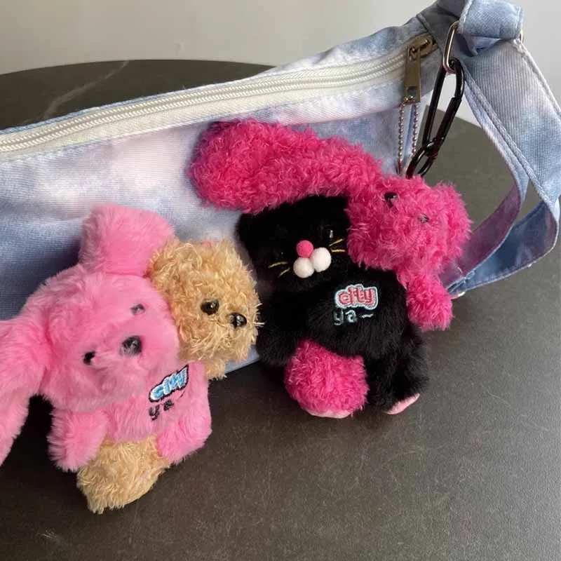 لطيف الكرتون أنيمي ألعاب من القطيفة القط دمية على شكل أرنب الراقية زوجين على ظهره المعلقات نماذج المتخصصة الزخرفية محشوة الحيوان