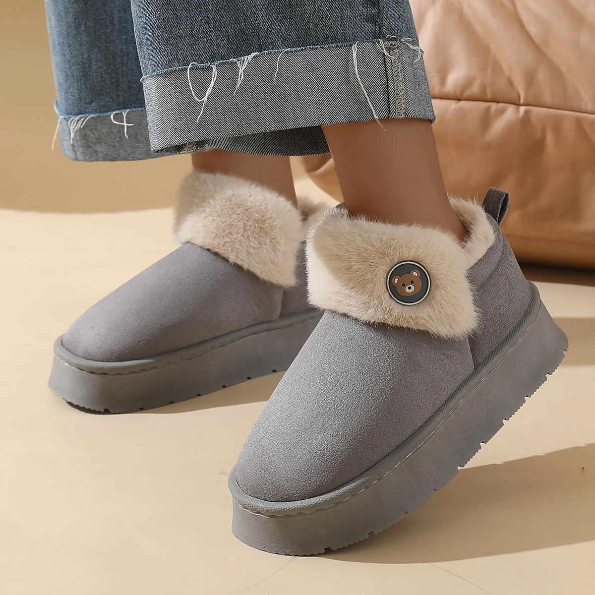 

Women's Fuzzy House Slippers Winter Warm Plush Indoor Non-slip Bedroom Slides Men Soft Comfort Fur Fluffy Cotton Shoes