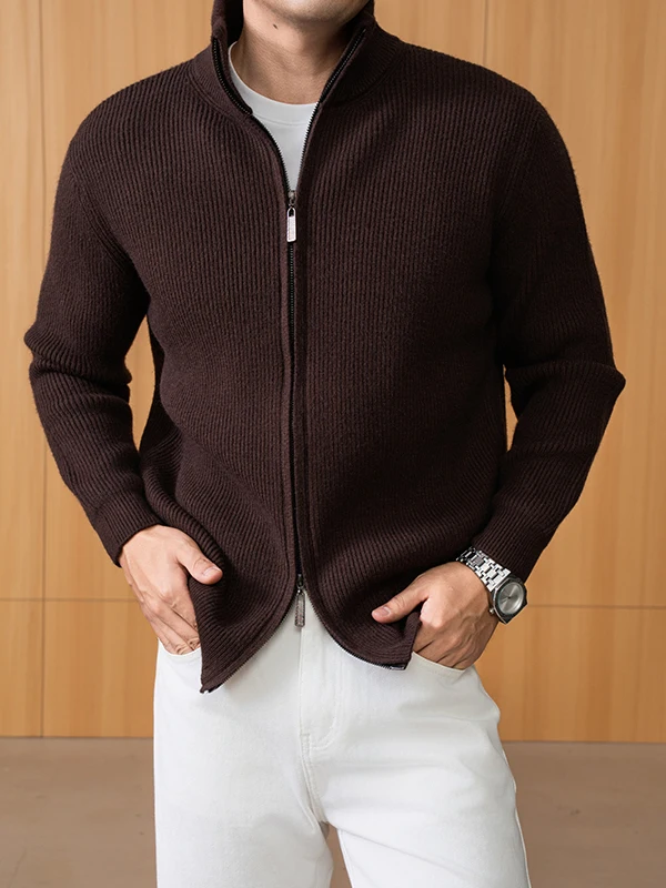 

Мужской свитер из высококачественного утолщенного чесаного хлопка на молнии, осенне-зимний, прямого кроя, повседневный, с длинными рукавами