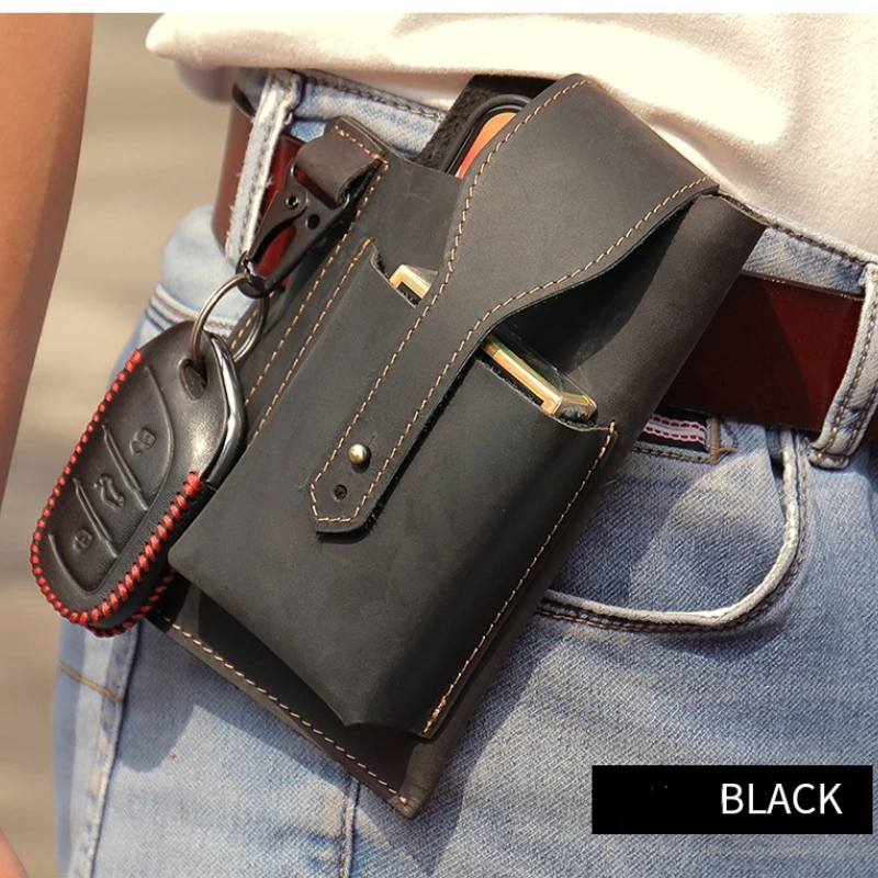 Retro Belt Leather Men's Bag Hanging Bag Men Outdoor Multifunctional Cell Phone Cigarette Lighter Box Case Phone Waist Bag